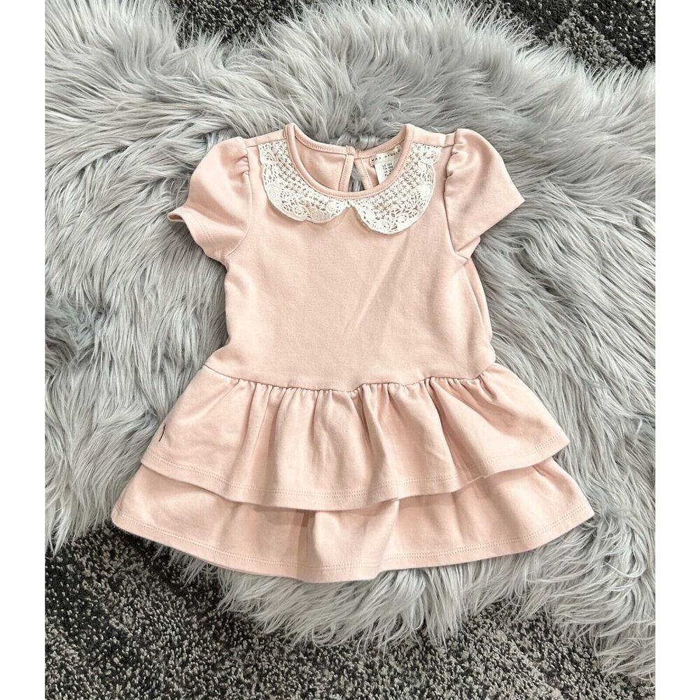 Max Studio Girls Blush Pink Dress w Lace‎ Peter Pan Collar Size 18month